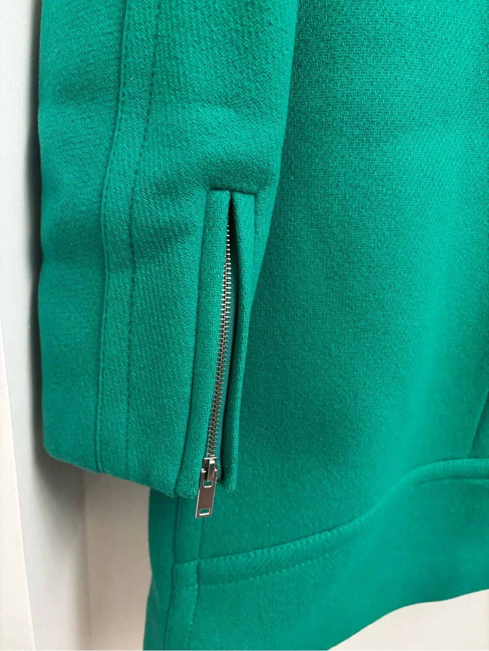J.Crew Emerald Green Wool Pea Coat Stadium Cloth by Nello Gori 2 Way Zip Size 12